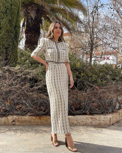 Conjunto falda y chaqueta tweed crudo y negro