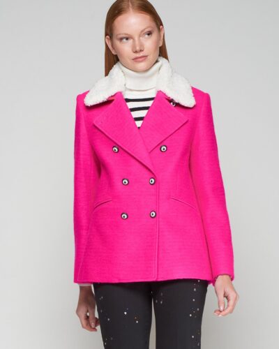 Chaqueta marinera rosa flúor con cuello de pelo