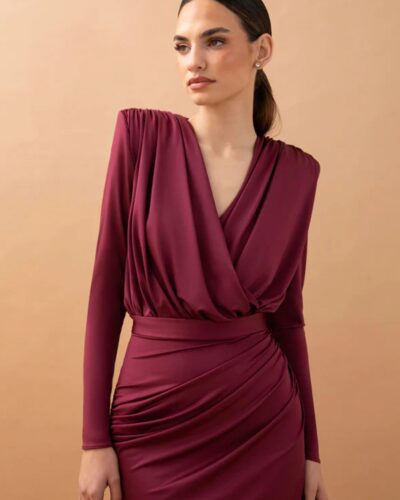 top body burdeos cruzado escote en V