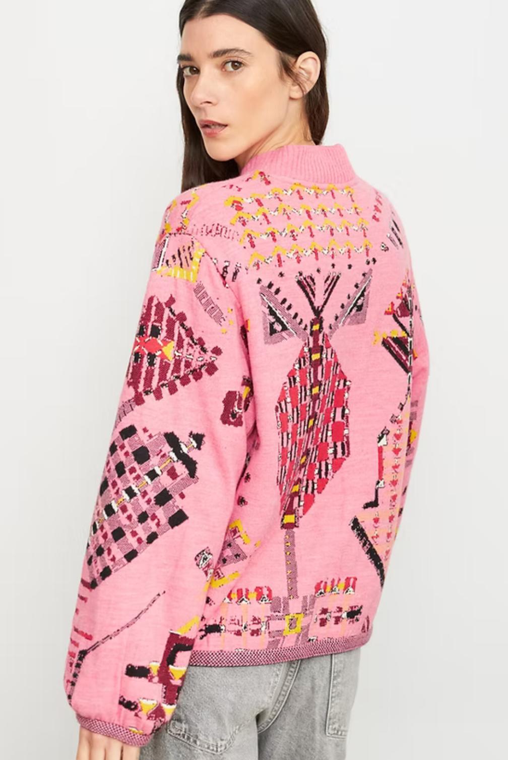 Chaqueta bomber de punto estampada en rosa – Aldo Martins
