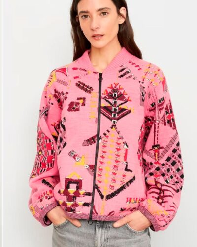 Chaqueta bomber de punto estampada en rosa – Aldo Martins