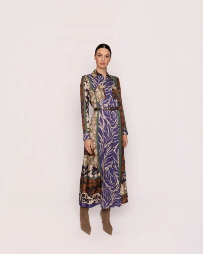 Vestido Camisero Largo Estampado Patchwork