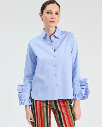 Camisa volantes XL azul twill