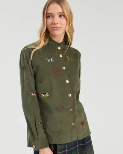 Camisa Andy bordada verde pana fina