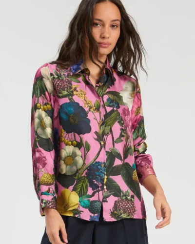 Camisa Tea flores rosa seda