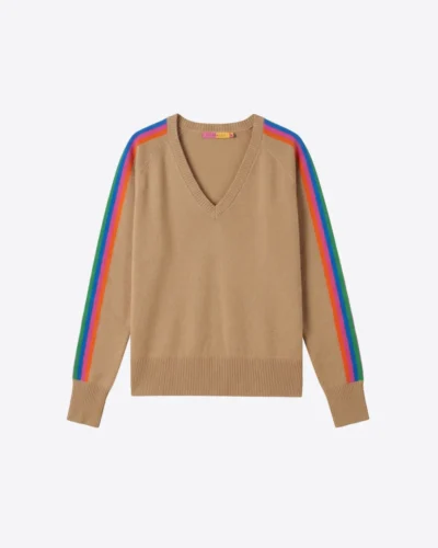 Jersey cuello pico multicolor beige