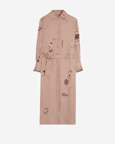 Vestido Alba bordado tencel camel