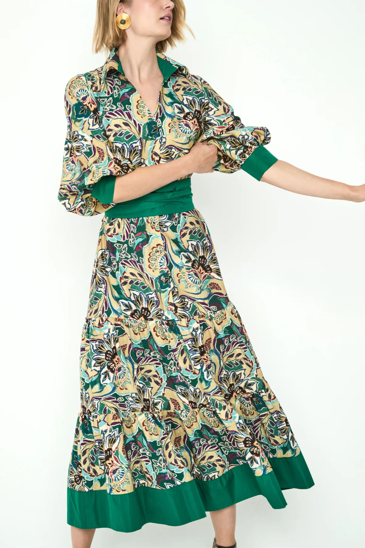 Vestido Midi Estampado Camisero Manga Abullonada Mujer - Giana - Imagen 5
