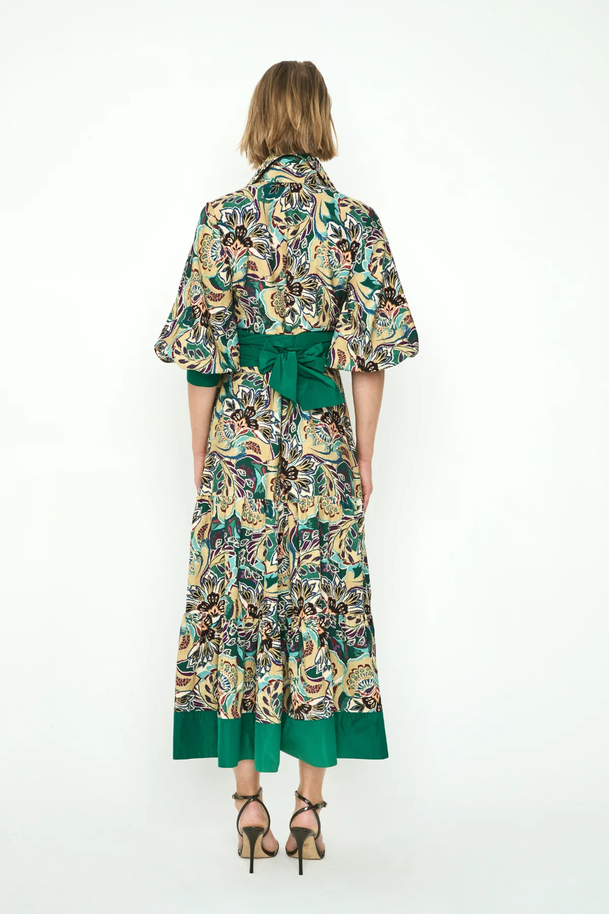 Vestido Midi Estampado Camisero Manga Abullonada Mujer - Giana - Imagen 4