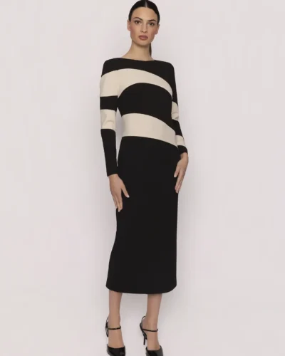 Vestido Midi Bicolor con Franjas Onduladas