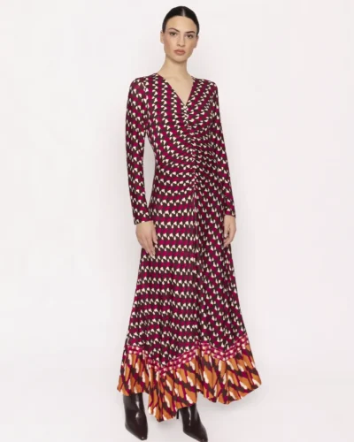 Vestido Largo Estampado con Fruncido Frontal